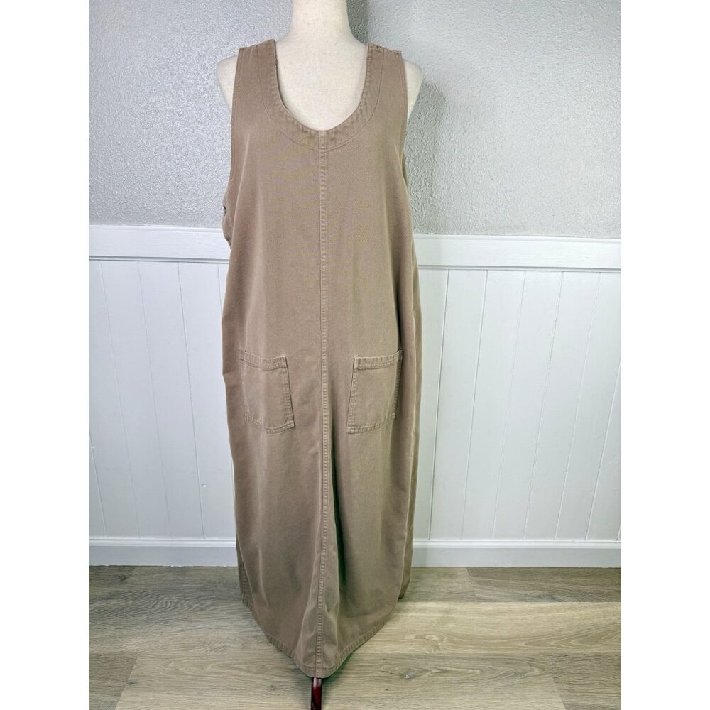Vtg Seasons Maxi Jumper Overall Dress Size Large Tan Sand Modest 90s Neutral